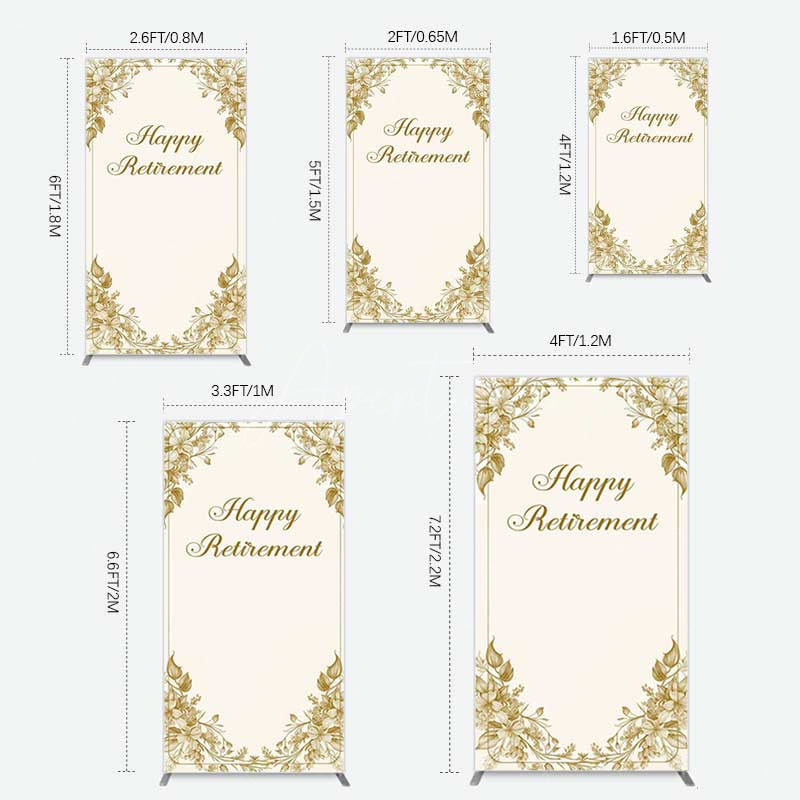 Aperturee Aperturee Gold Floral Line Happy Retirement Rectangle Backdrop