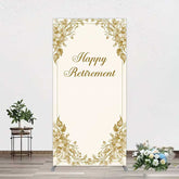 Aperturee Aperturee Gold Floral Line Happy Retirement Rectangle Backdrop