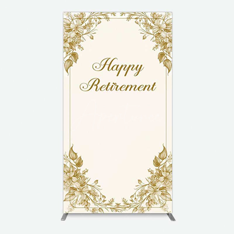 Aperturee Aperturee Gold Floral Line Happy Retirement Rectangle Backdrop