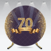 Aperturee - Aperturee Gold Glitter 70th Birthday Round Backdrop Purple and Gold Ribbon Happy Birthday Milestone Party Decoration