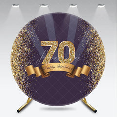 Aperturee - Aperturee Gold Glitter 70th Birthday Round Backdrop Purple and Gold Ribbon Happy Birthday Milestone Party Decoration