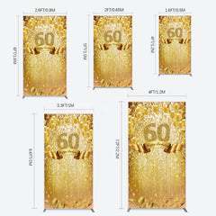 Aperturee - Aperturee Gold Glitter Balloons 60th Birthday Rectangle Backdrop