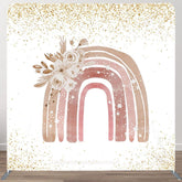 Aperturee - Aperturee Gold Glitter Boho Rainbow Floral Pillow Case Backdrop