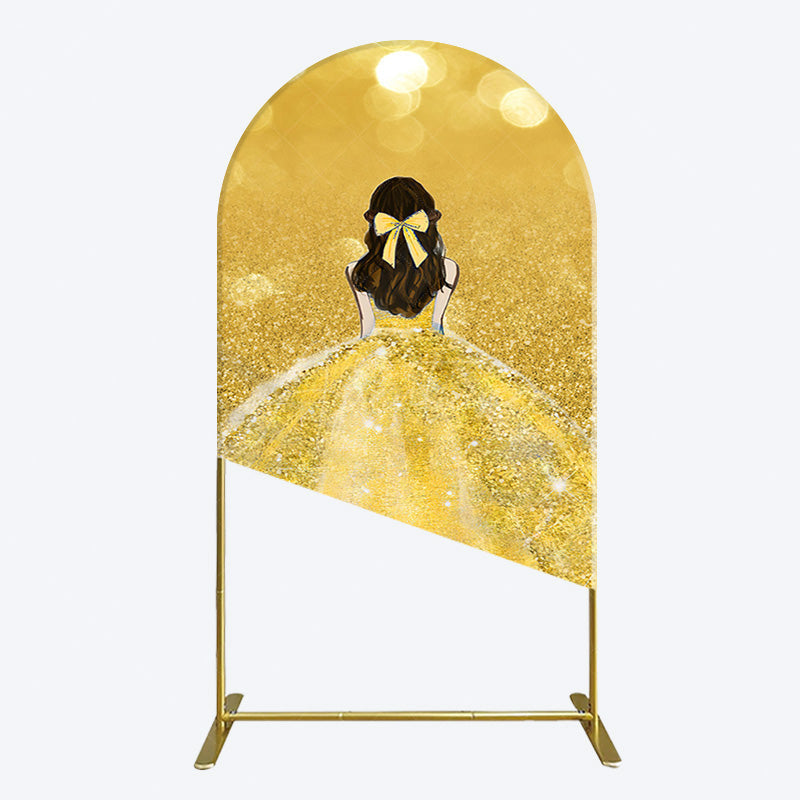 Aperturee - Aperturee Gold Glitter Bokeh Princess Birthday Arch Backdrop