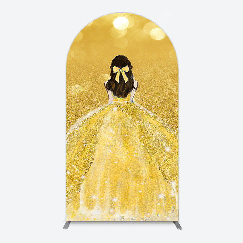 Aperturee - Aperturee Gold Glitter Bokeh Princess Birthday Arch Backdrop