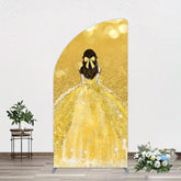 Aperturee - Aperturee Gold Glitter Bokeh Princess Birthday Half Moon Arch Backdrop