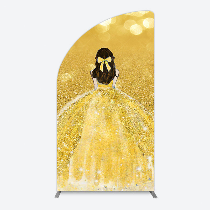 Aperturee - Aperturee Gold Glitter Bokeh Princess Birthday Half Moon Arch Backdrop