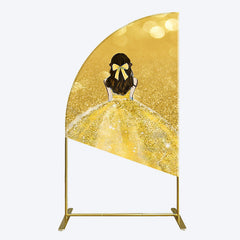 Aperturee - Aperturee Gold Glitter Bokeh Princess Birthday Half Moon Arch Backdrop