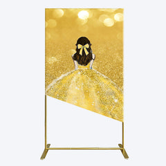 Aperturee - Aperturee Gold Glitter Bokeh Princess Birthday Rectangle Backdrop