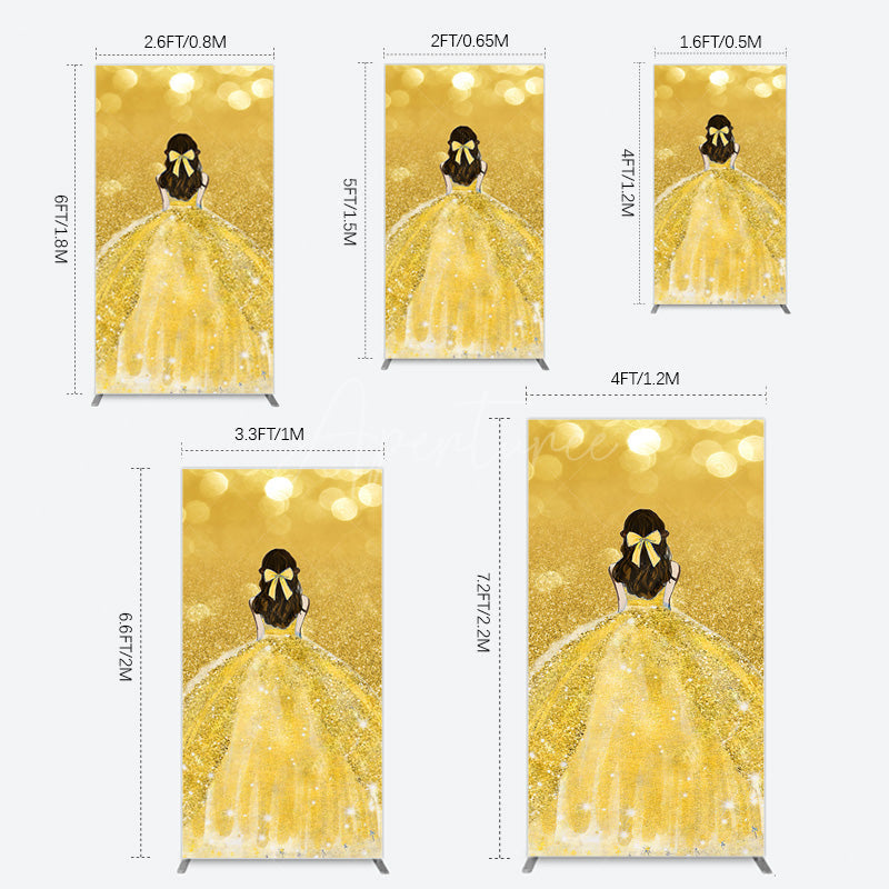 Aperturee - Aperturee Gold Glitter Bokeh Princess Birthday Rectangle Backdrop
