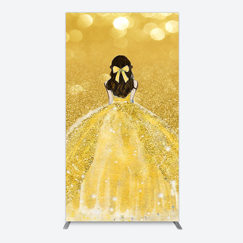 Aperturee - Aperturee Gold Glitter Bokeh Princess Birthday Rectangle Backdrop