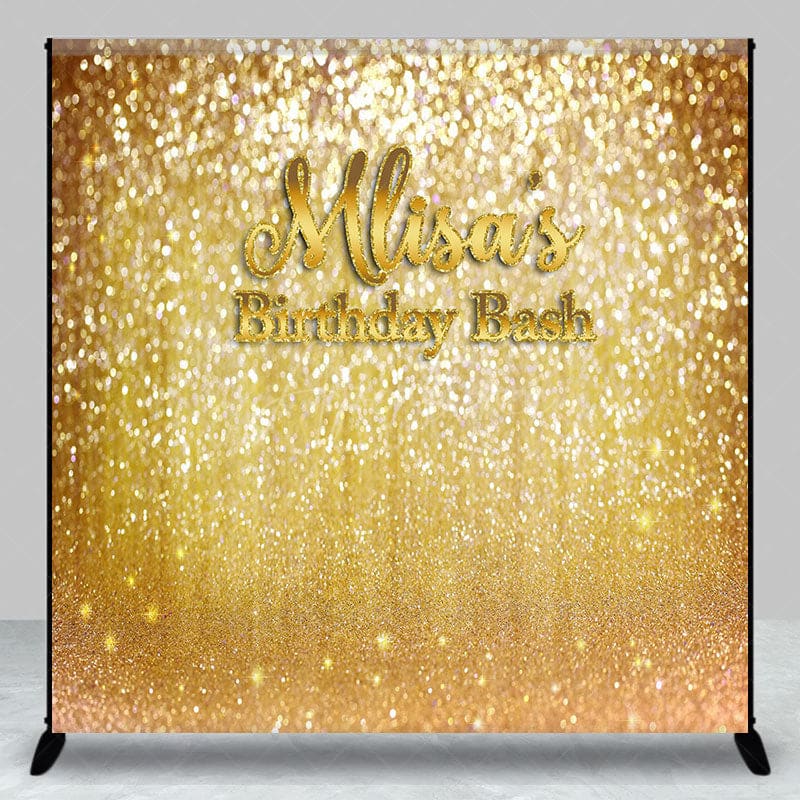 Aperturee - Aperturee Gold Glitter Custom Name Birthday Bash Backdrop