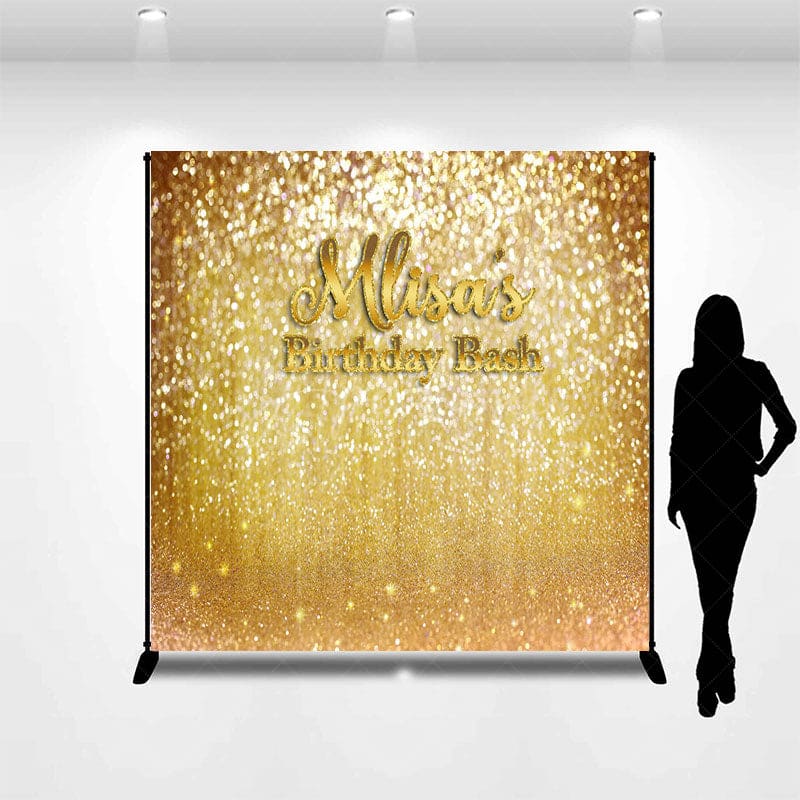 Aperturee - Aperturee Gold Glitter Custom Name Birthday Bash Backdrop