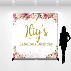 Aperturee - Aperturee Gold Glitter Custom Name Fabulous Birthday Backdrop