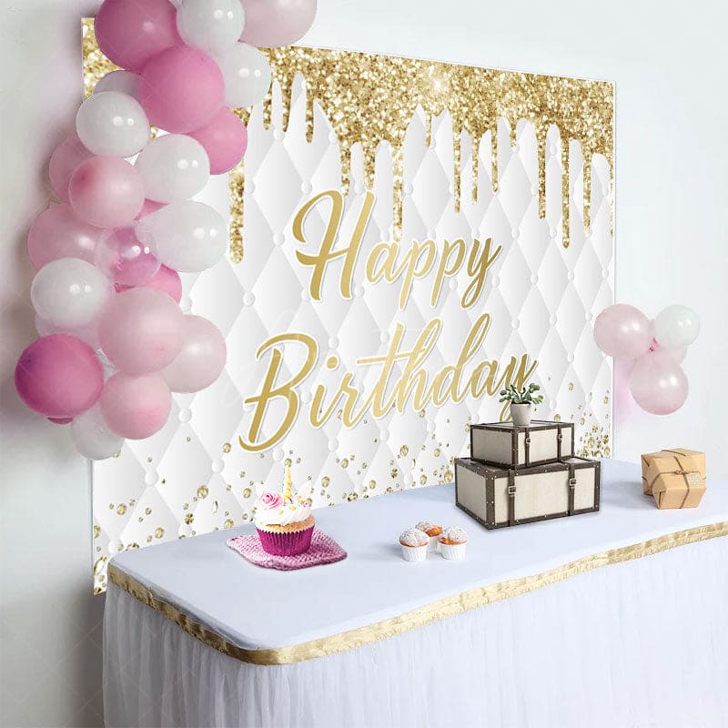 Aperturee - Aperturee Gold Glitter Diamonds Vibe Happy Birthday Backdrop