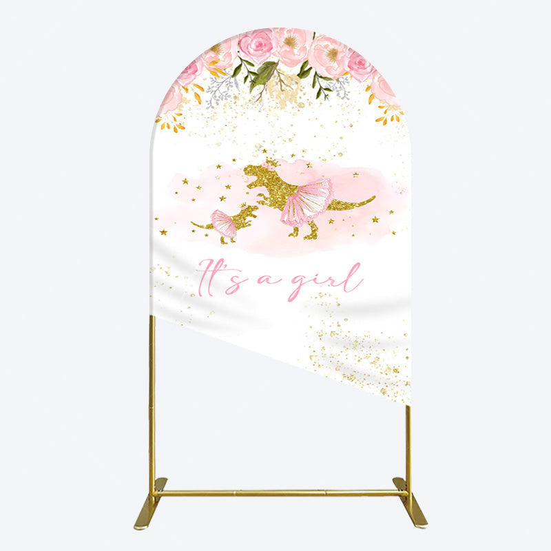 Aperturee - Aperturee Gold Glitter Dinosaur Floral Baby Shower Arch Backdrop