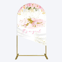 Aperturee - Aperturee Gold Glitter Dinosaur Floral Baby Shower Arch Backdrop