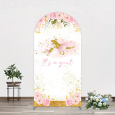 Aperturee - Aperturee Gold Glitter Dinosaur Floral Baby Shower Arch Backdrop