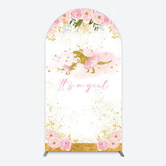 Aperturee - Aperturee Gold Glitter Dinosaur Floral Baby Shower Arch Backdrop