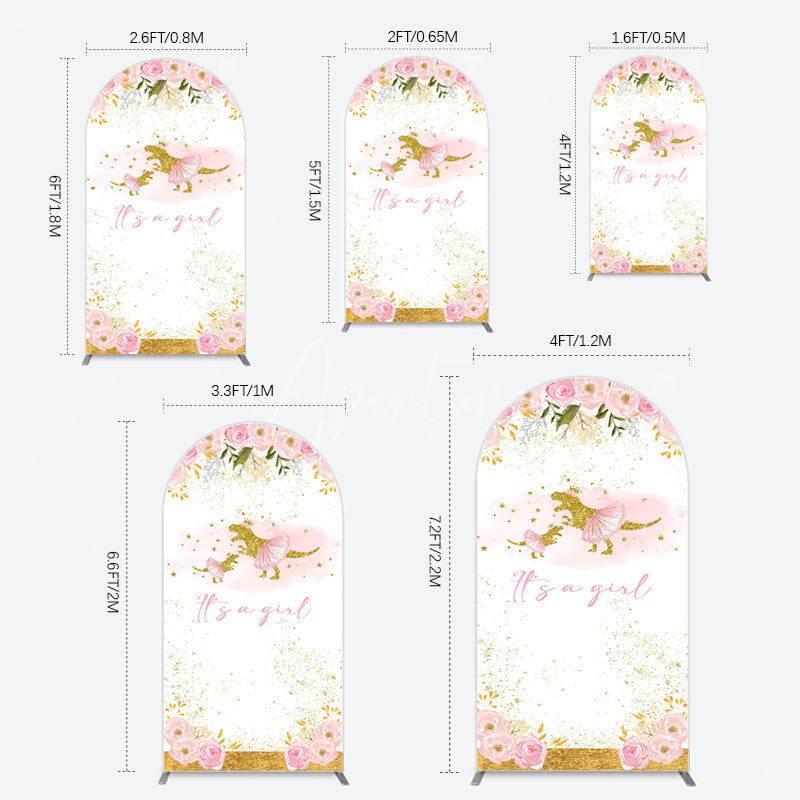 Aperturee - Aperturee Gold Glitter Dinosaur Floral Baby Shower Arch Backdrop