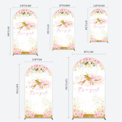 Aperturee - Aperturee Gold Glitter Dinosaur Floral Baby Shower Arch Backdrop