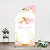 Aperturee - Aperturee Gold Glitter Dinosaur Floral Baby Shower Half Moon Arch Backdrop