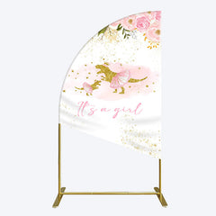 Aperturee - Aperturee Gold Glitter Dinosaur Floral Baby Shower Half Moon Arch Backdrop