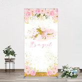 Aperturee - Aperturee Gold Glitter Dinosaur Floral Baby Shower Rectangle Backdrop