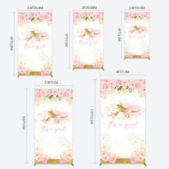 Aperturee - Aperturee Gold Glitter Dinosaur Floral Baby Shower Rectangle Backdrop