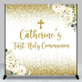 Aperturee - Aperturee Gold Glitter First Holy Communion Custom Name Backdrop