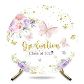 Aperturee - Aperturee Gold Glitter Floral Round Congrats Graduation Backdrop
