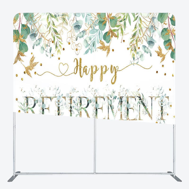 Aperturee - Aperturee Gold Glitter Leaves Fabric Backdrop Cover for Retirement