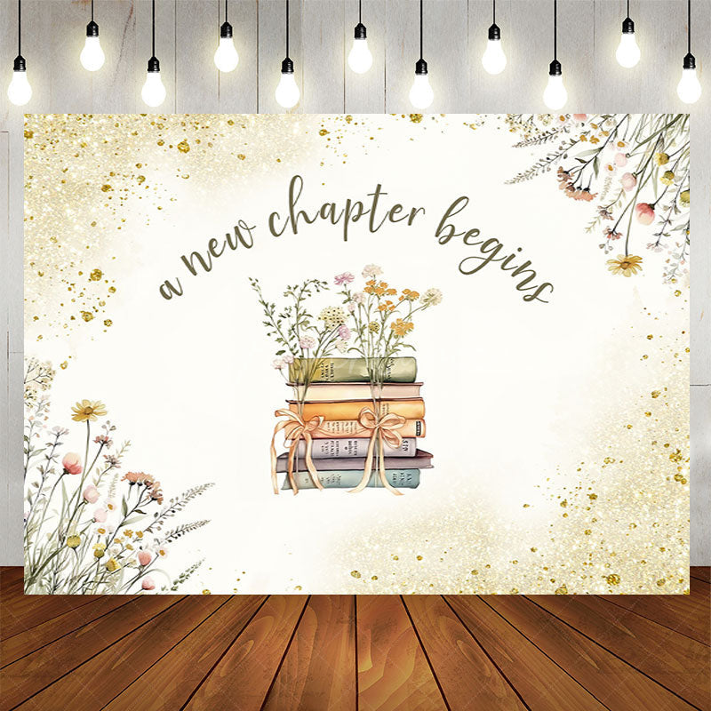 Aperturee Aperturee Gold Glitter New Chapter Begins Baby Shower Backdrop