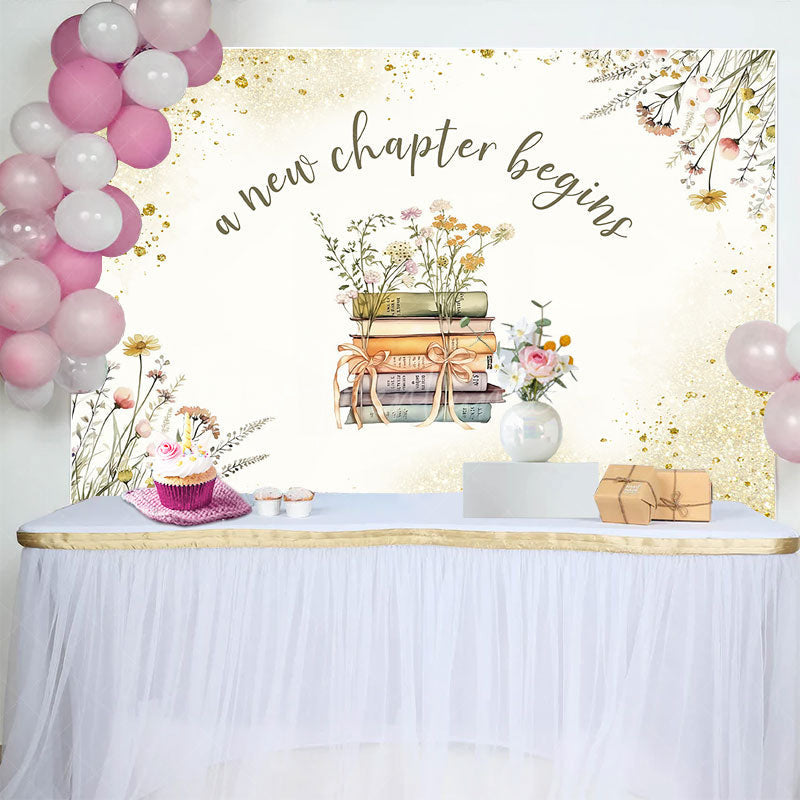 Aperturee Aperturee Gold Glitter New Chapter Begins Baby Shower Backdrop