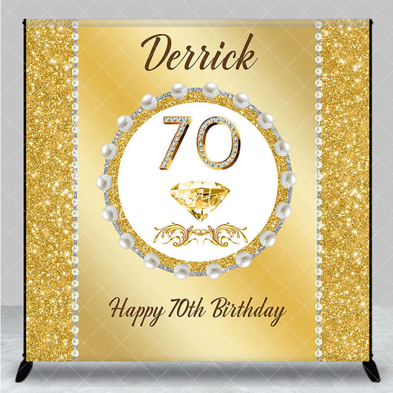 Aperturee - Aperturee Gold Glitter Pearl Custom Name 70th Birthday Backdrop