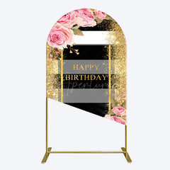Aperturee - Aperturee Gold Glitter Pink Rose Stripe Birthday Arch Backdrop