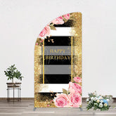 Aperturee - Aperturee Gold Glitter Pink Rose Stripe Birthday Half Moon Arch Backdrop