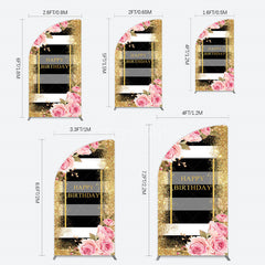 Aperturee - Aperturee Gold Glitter Pink Rose Stripe Birthday Half Moon Arch Backdrop