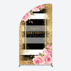Aperturee - Aperturee Gold Glitter Pink Rose Stripe Birthday Half Moon Arch Backdrop