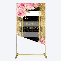 Aperturee - Aperturee Gold Glitter Pink Rose Stripe Birthday Rectangle Backdrop