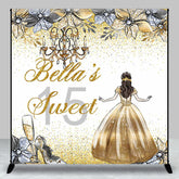 Aperturee - Aperturee Gold Glitter Princess Custom Name Sweet 15 Backdrop