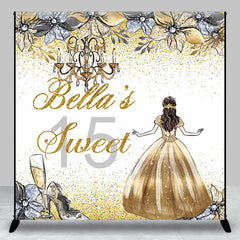 Aperturee - Aperturee Gold Glitter Princess Custom Name Sweet 15 Backdrop