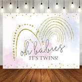 Aperturee - Aperturee Gold Glitter Rainbow Twins Baby Shower Backdrop Pastel Clouds Oh Babies Decoration Boy and Girl Party Prop