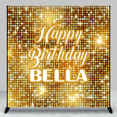 Aperturee - Aperturee Gold Glitter Shimmering Custom Birthday Backdrop with Happy Birthday and Any Name Festive Party Decor
