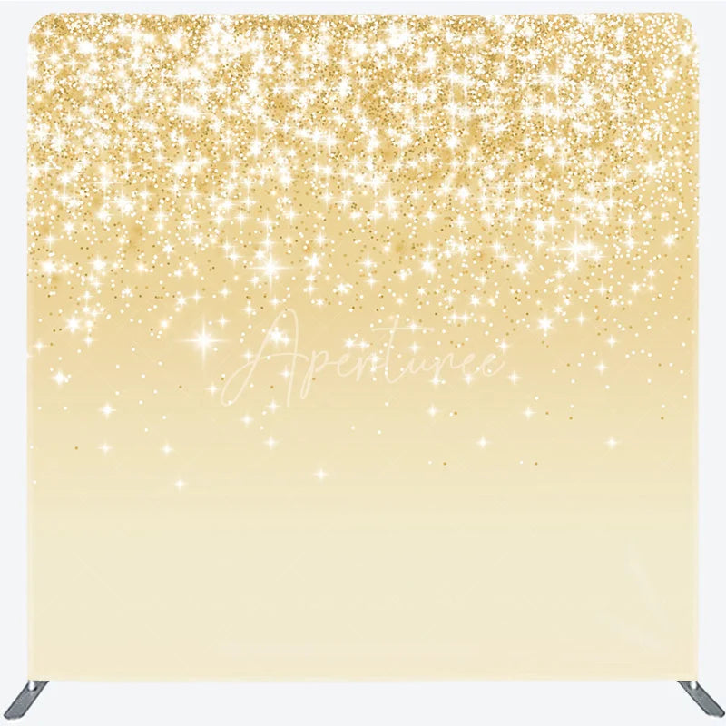Aperturee - Aperturee Gold Glitter Tension Fabric Backdrop Shining Sparkles Bokeh Decor Luxury Abstract Theme Background for Prom Party
