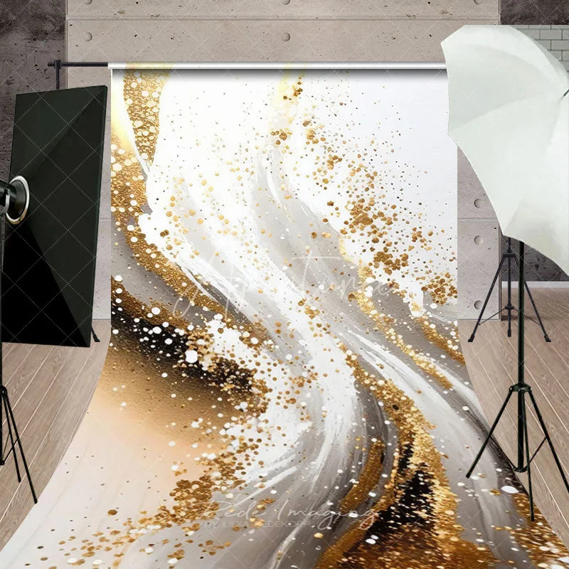 Aperturee - Aperturee Gold Glitter White and Grey Abstract Sweep Backdrop Elegant Luxury Modern Photography Background for Events