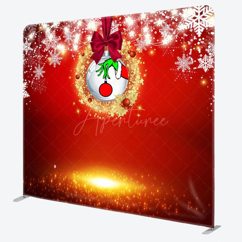 Aperturee - Aperturee Gold Glitter White Snowflake Christmas Tension Backdrop