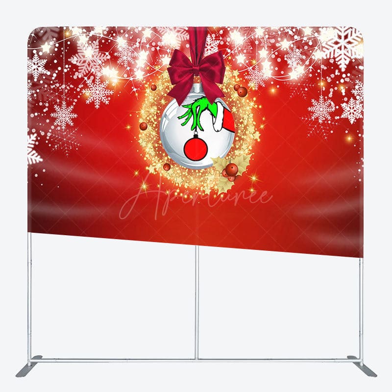 Aperturee - Aperturee Gold Glitter White Snowflake Christmas Tension Backdrop