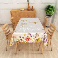 Aperturee - Aperturee Gold God Bless Baptism Party Rectangular Tablecloth