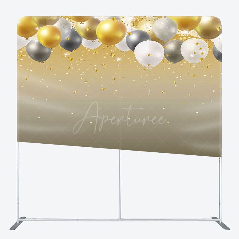 Aperturee - Aperturee Gold Grey Balloons Birthday Pillow Cover Backdrop